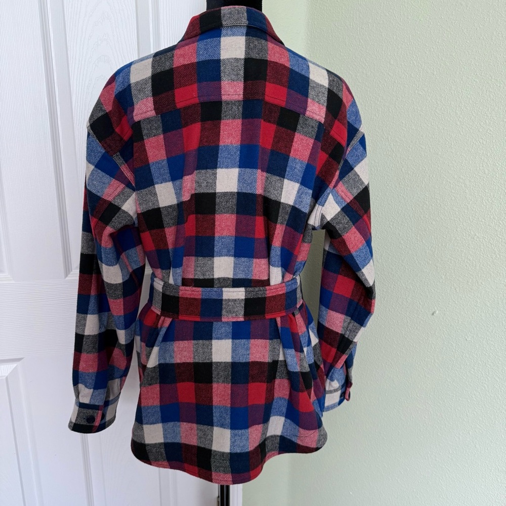 Lauren Ralph Lauren Buffalo Check Belted Twill Shirt Jacket Wool Blend Shacket - Picture 6 of 11